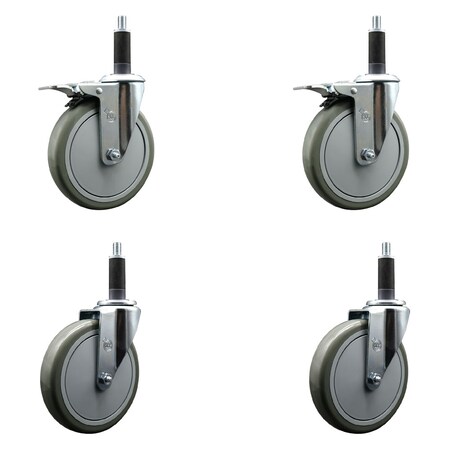Service Caster 6'' Gray Poly Swivel 1'' Expanding Stem Caster Set 2 Total Lock Brakes, 4PK SCC-EXTTL20S614-PPUB-2-S-2-1